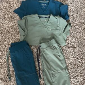 Set of 2  Pairs Fabeltics Blue and Green Scrubs Set